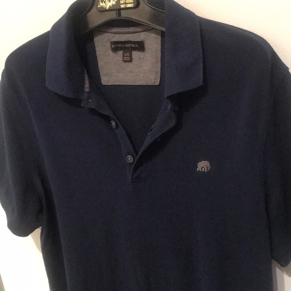 Perfect Deadstock Banana Republic Dark Blue with Grey Accents Polo SZ L - Picture 2 of 5